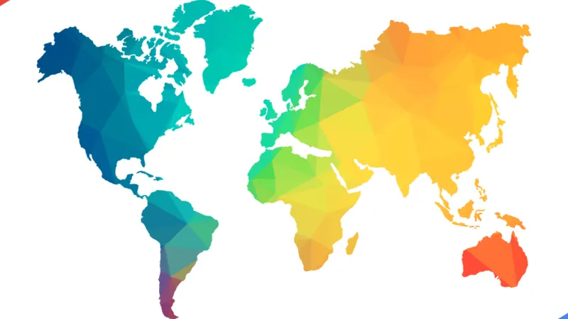 Mapa mundial con los colores de Google, alcance de los AI Overviews