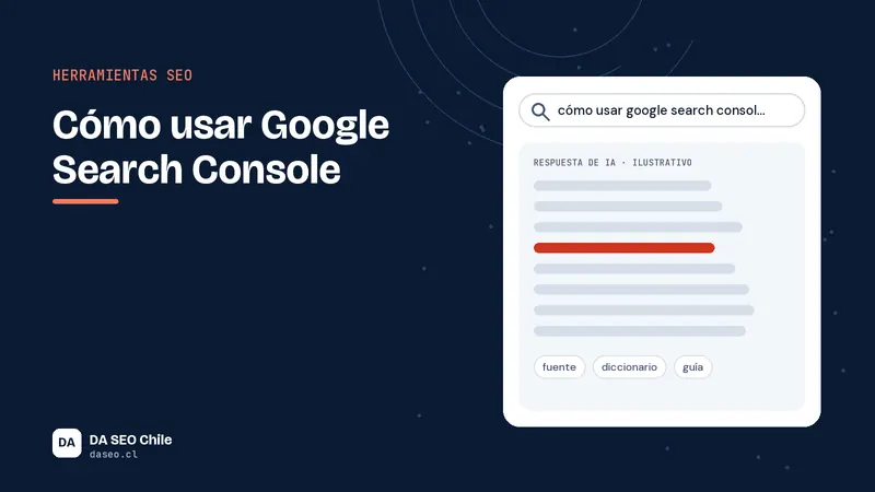 Ilustración de un panel de rendimiento de Search Console con clics e impresiones